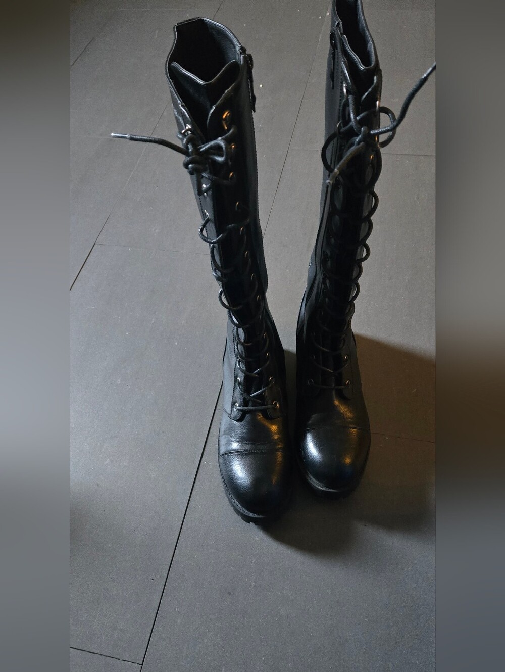 Black Lace-Up Knee-High Women's Boots